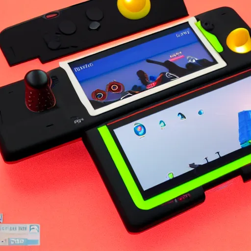 Prompt: the new Amstrad smartphone with joysticks, packshot photo