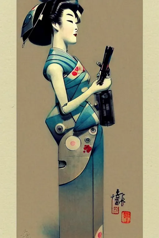 Prompt: ( ( ( ( ( 1 9 5 0 s retro future robot android aluminum geisha. muted colors. ) ) ) ) ) by jean - baptiste monge!!!!!!!!!!!!!!!!!!!!!!!!!!!!!!