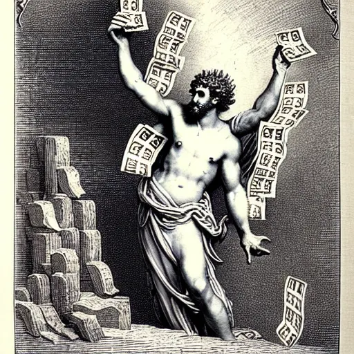 Prompt: british money ascending into heaven holding stacks of cash, biblical image, style of gustave dore, highly detailed, beautiful, high contrast, black and white