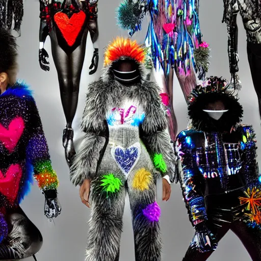 Image similar to love, diverse fluffy cybersuits, from behind, connection rituals, wide wide angle, vivid, elaborate, highly detailed, beautiful lighting