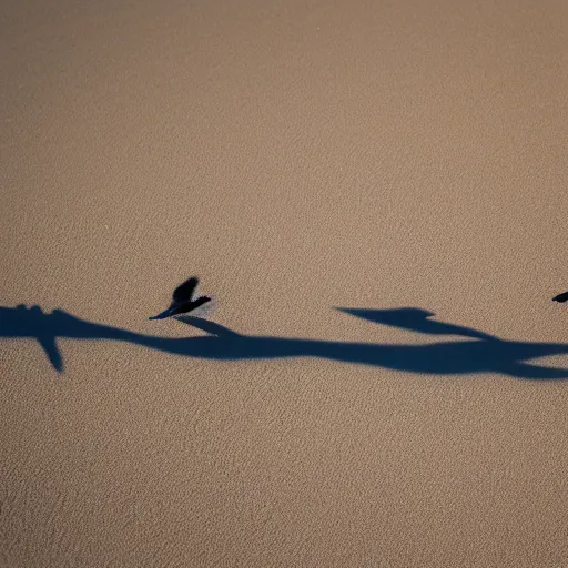 Prompt: Birds flying out of a Vase in the sand desert, 40nm, shallow depth of field, split lighting, 4k,