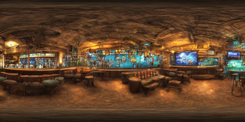 Prompt: 3 6 0 panorama hdr environment map of a bar under the sea photograph detail focus octane render