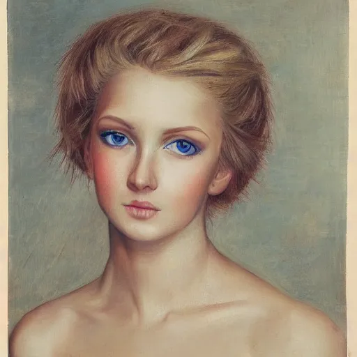 Prompt: portrait of a beautiful young woman with blue eyes and blonde hair