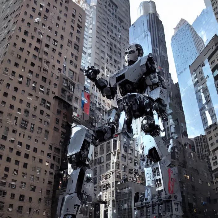 Prompt: Gigantic Joe Biden Robot Cyborg, Attacking NYC