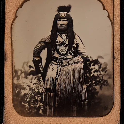 Image similar to Daguerreotype of a Cherokee Chief riding a large Malayan tapir