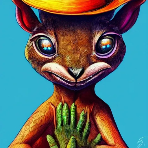 Image similar to a dik dik monster with tattoos wearing a fedora, colorful, digital art, fantasy, magic, trending on artstation, ultra detailed, professional illustration by basil gogos