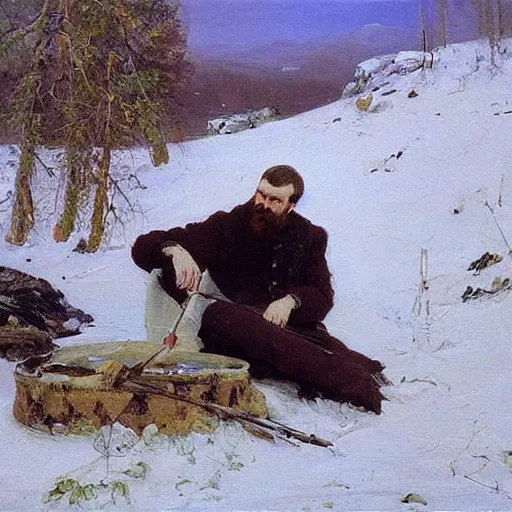 Prompt: a beautiful oil painting Depicted Dostoevsky worked in the wilderness of Siberia,by Ilya Efimovich Repin