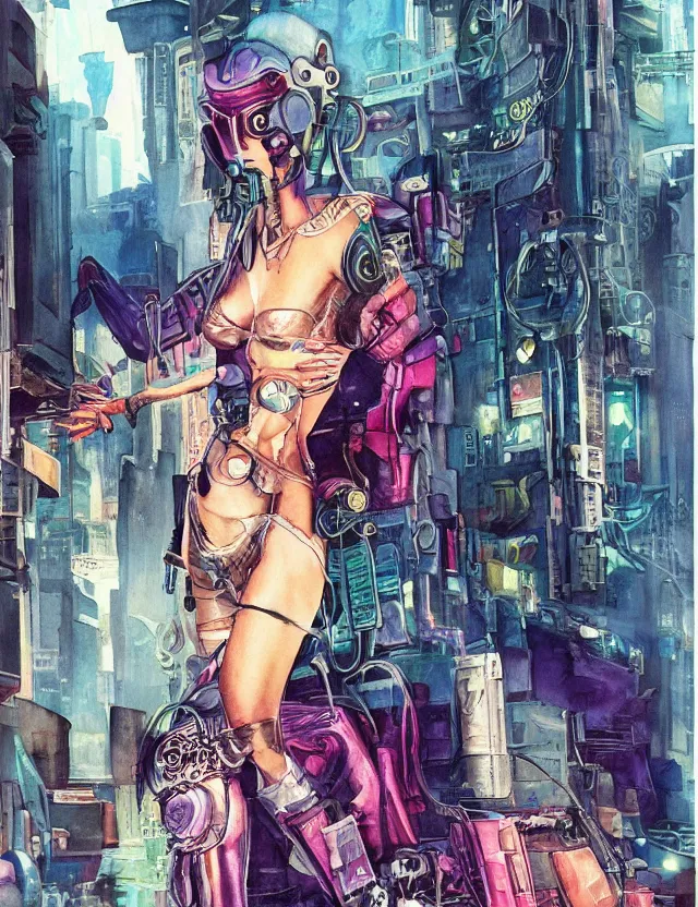 Prompt: cyberpunk princess. this watercolor painting by the beloved children's book author has interesting color contrasts, plenty of details and impeccable lighting.