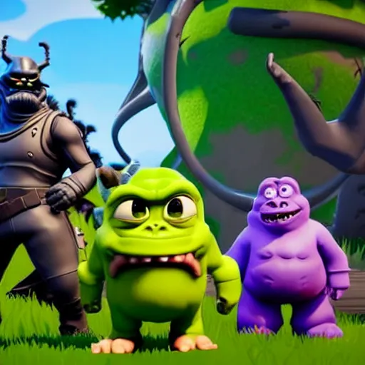 Prompt: fortnite godzilla yoda donkey kong pikachu yeti shrek super mario homer groot waluigi darth vader mike wazowski, highly detailed, extremely high quality, hd, 4 k, 8 k, professional photographer, 4 0 mp, lifelike, top - rated, award winning, cinematic, realistic, detailed lighting, detailed shadows, sharp, no blur, edited, corrected, trending