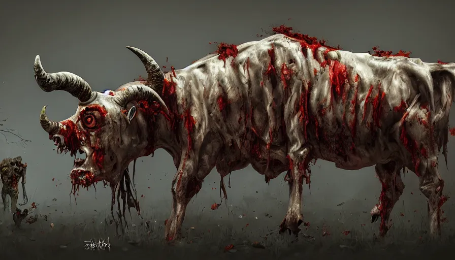 Prompt: Zombie cow paint by various digital artists, hyperdetailed, artstation, cgsociety, 8k