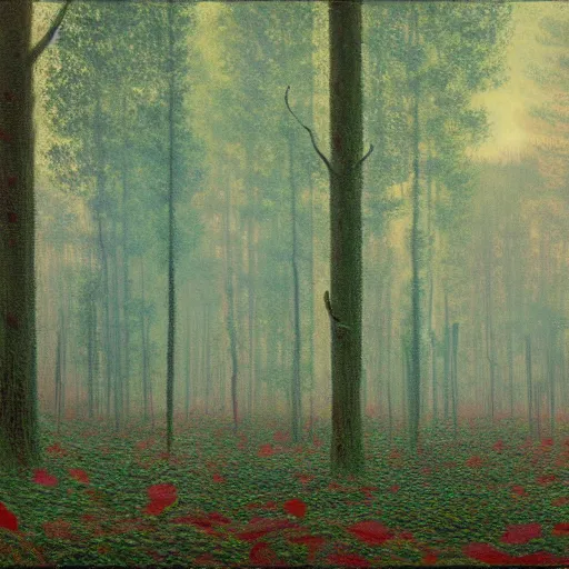 Prompt: A quiet forest by Simon Stålenhag and Claude Monet