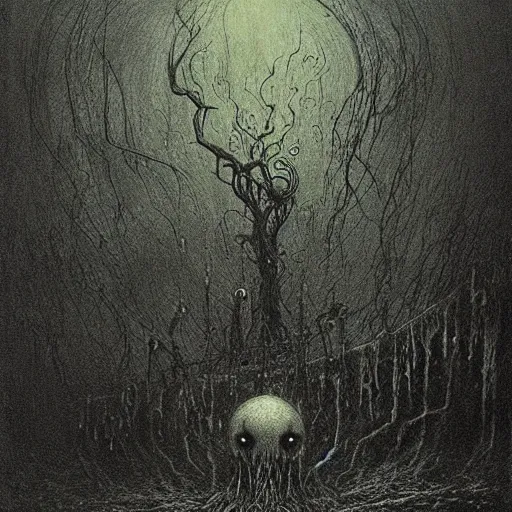 Image similar to A lovecraftian eldritch horror drawn by Beksinski