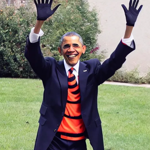 Image similar to barack obama in a harley quinn halloween costume