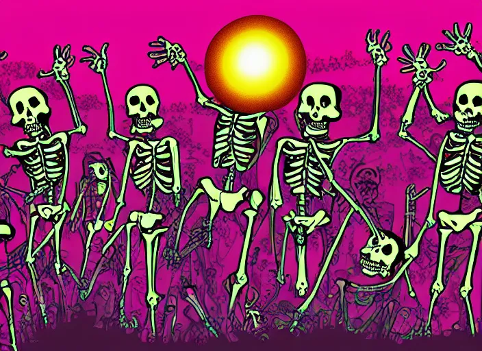 Image similar to skeleton rave in hell, digital art