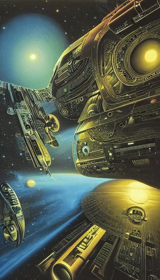 Image similar to techno artwork, by david a. hardy