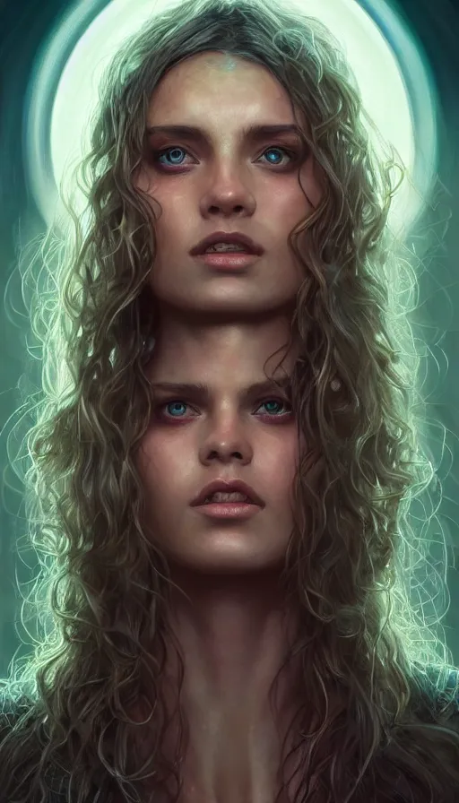 Image similar to furious gorgeous woman painted on a door, lord of the rings ,neon, fibonacci, sweaty, insane, intricate, highly detailed, digital painting, artstation, concept art, smooth, sharp focus, illustration, Unreal Engine 5, 8K, art by artgerm and greg rutkowski and alphonse mucha