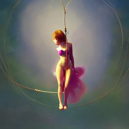 Image similar to fairy, aerial hoop, cinematic lighting, soft bokeh, fantasy, modern, colourful, highly detailed, digital painting, artstation, deviantart, concept art, sharp focus, illustration, by Edward Hopper and Rene Magritte