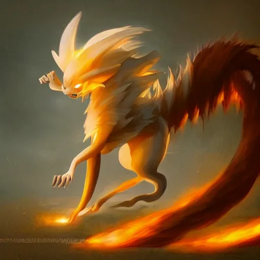 Image similar to pokemon ninetails, artstation greg rutkowski, cinematic, hyperrealist, digital art