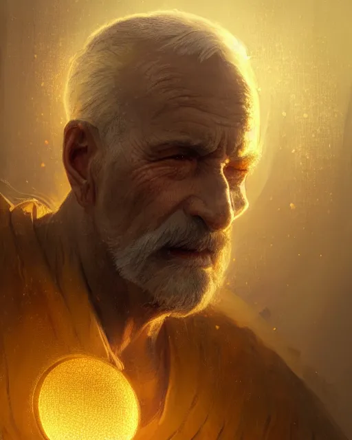 Image similar to An old man looking in a golden mirror, beautiful face, highly detailed face, close-up, fantasy art, male art, in the style of greg rutkowski, illustration, epic, fantasy, intricate, hyper detailed, artstation, concept art, smooth, sharp focus, ray tracing