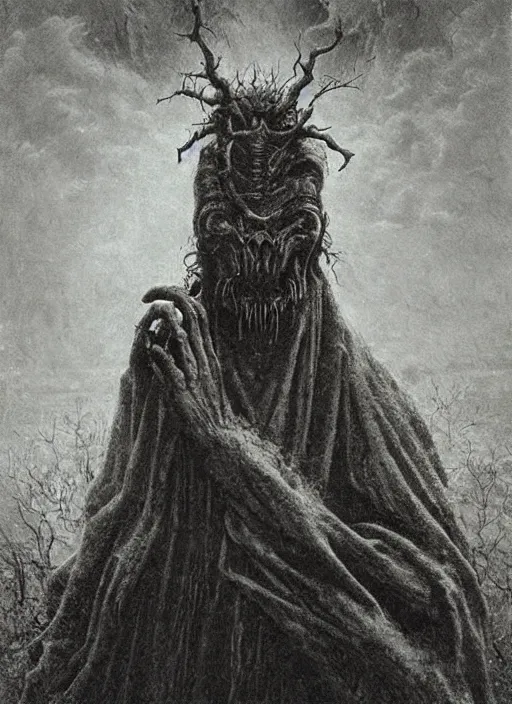 Prompt: santa claus, beksinski, eldritch, apocalypse, creepy creature, horror spooky