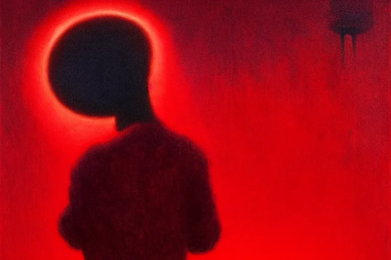 Image similar to only with red, netflix studios with workers at work, a big mickey mouse head in the middle, in the style of beksinski, parts by edward hopper, parts by rodcenko, parts by yue minjun, intricate and epic composition, red by caravaggio, insanely quality, highly detailed, masterpiece, red light, artstation, 4 k