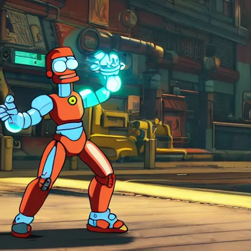 Prompt: A still of Bender from Futurama in Street Fighter V (2016)