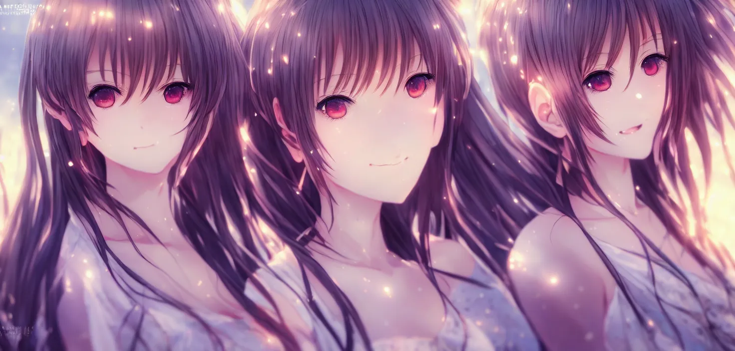 Image similar to portrait two beautiful anime girls wear anime dress closeup | | sunny night, full moon, dreamlike art, realistic shaded, smile, good looking, hyper details, 4 k realistic, cryengine, realistic shaded lighting poster by artgerm, ross tran, fuji choko, 8 k resolution, trending on artstation, luxury