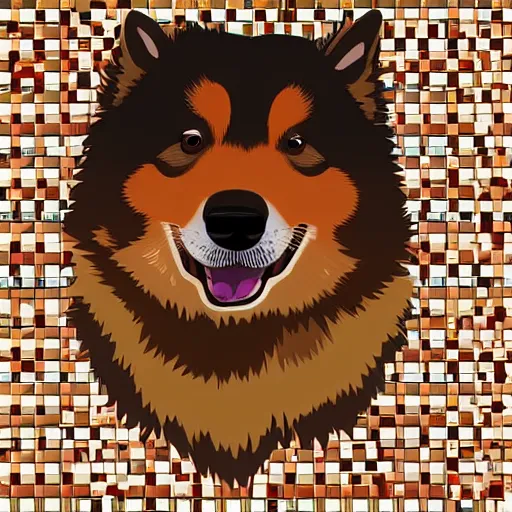 Prompt: excited brown and tan domino finnish lapphund, studio ghibli art style