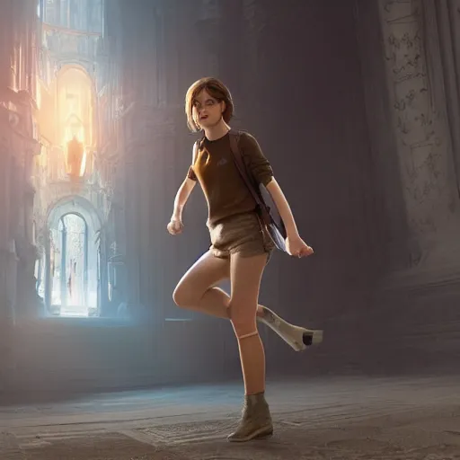 Image similar to full body of emma watson, 8 k uhd, unreal engine, octane render in the artstyle of finnian macmanus, john park and greg rutkowski