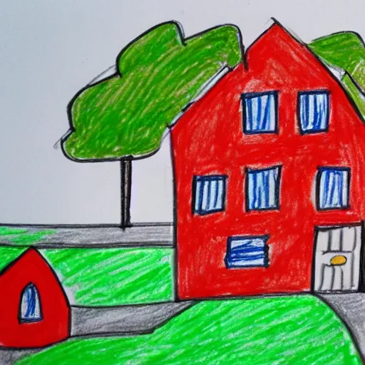 Image similar to drawing of a house by a three year old with crayons