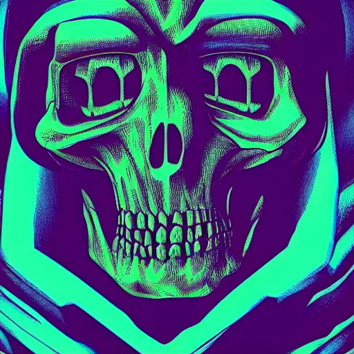 Image similar to skeletor, 1 0 0 0 bones, portrait, vaporwave, synthwave, neon, vector graphics, cinematic, volumetric lighting, f 8 aperture, cinematic eastman 5 3 8 4 film