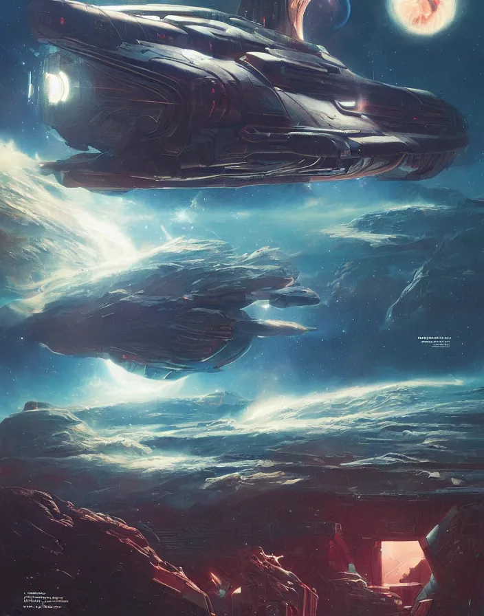 Image similar to retro futuristic sci - fi cover magazine by moebius and greg rutkowski, giant spaceship, nebulae, starry sky