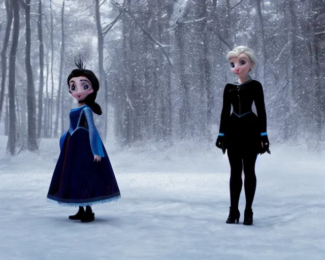 Prompt: christina ricci as wednesday adams as elsa and anna in frozen, 2013, cdx