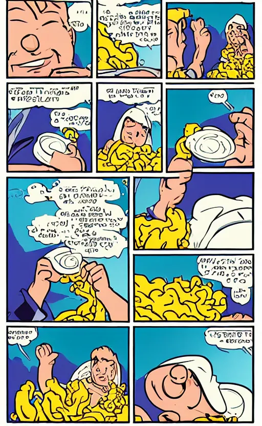 Prompt: A white elephant eats instant noodles, comic style.