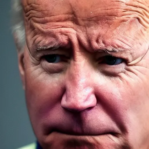 Image similar to joe biden frowning, swollen face, bruised, purple and green bruises, red swollen boils, painful, detailed, up close, medical photo, / r / medizzy