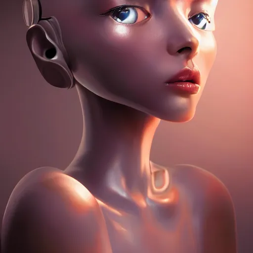 Image similar to beautiful image of a android robot girl with glossy skin created by kuroyu, artstation, high quality, highly detailed