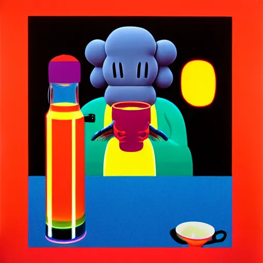 Image similar to coffee by shusei nagaoka, kaws, david rudnick, airbrush on canvas, pastell colours, cell shaded, 8 k, by basquiat