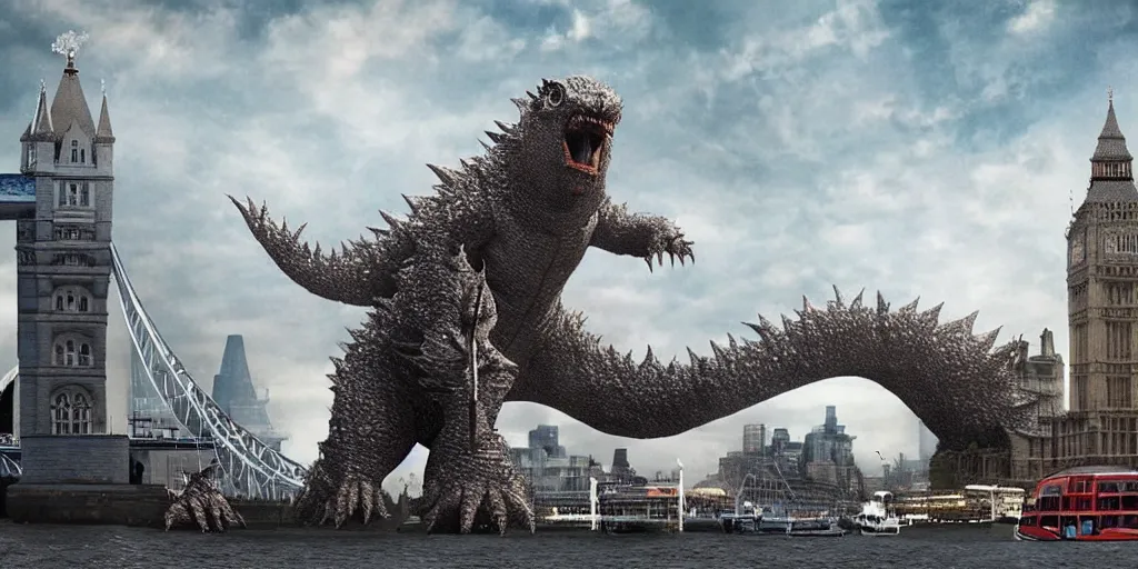 Prompt: kaiju attack in london photography realistic, detailed, cinematic