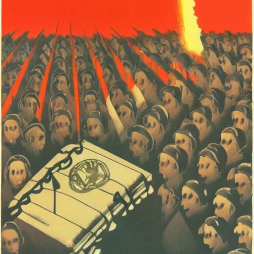 Prompt: 1984 Soviet propaganda poster depicting the danger of free speech