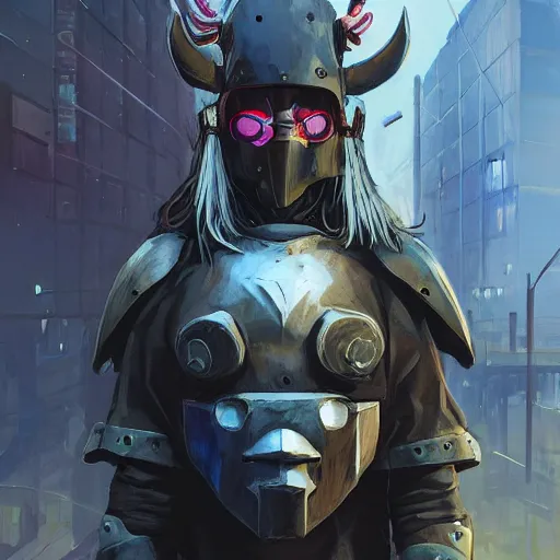 Image similar to cyberpunk viking helmet mask warrior goddess robot ninja fantasy, art gta 5 cover, official fanart behance hd artstation by jesper ejsing, by rhads, makoto shinkai and lois van baarle, ilya kuvshinov, ossdraws