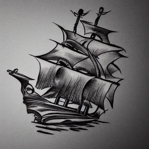 a pirate ship sailing in the sea, realism tattoo | Stable Diffusion ...