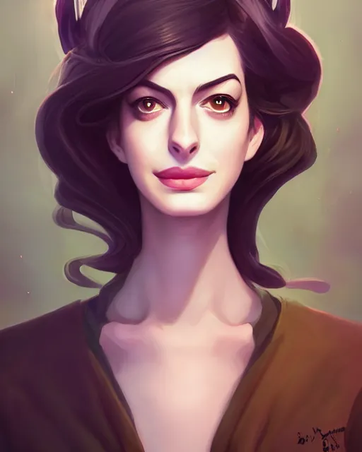 Image similar to a portrait of a beautiful Anne Hathaway witch, art by lois van baarle and loish and ross tran and rossdraws and sam yang and samdoesarts and artgerm, digital art, highly detailed, intricate, sharp focus, Trending on Artstation HQ, deviantart, unreal engine 5, 4K UHD image