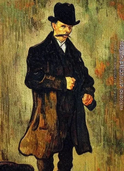 Prompt: lifelike oil painting portrait of sherlock holmes by van gogh