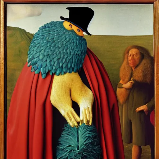 Image similar to portrait of a dramatic parot suffering, painting by Jan van Eyck, Audubon, Rene Magritte, Agnes pelton, max ersent, Walton ford,