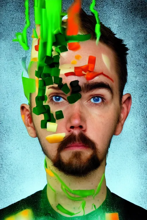 Image similar to 📷 jacksepticeye is soup, made of food, head portrait, dynamic lighting, 4 k