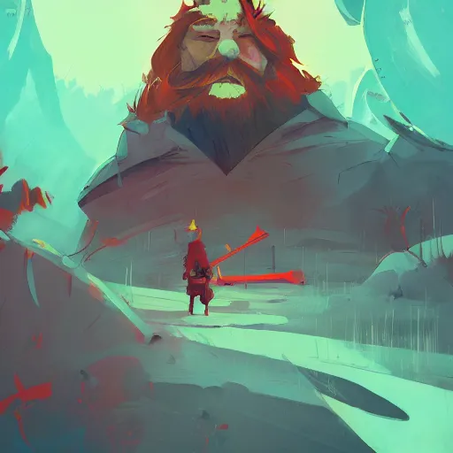 Image similar to grungy redhead 3 0 - something bearded swordsman, by anton fadeev and simon stalenhag, trending on art station