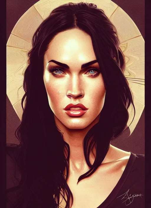 Image similar to portrait of megan fox as police officer, uniform, intricate, headshot, highly detailed, digital painting, artstation, concept art, sharp focus, cinematic lighting, illustration, art by artgerm and greg rutkowski, alphonse mucha, cgsociety