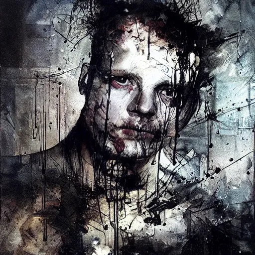 Prompt: man stealing dreams from another man by emil melmoth zdzislaw belsinki craig mullins yoji shinkawa realistic render ominous detailed photo atmospheric by jeremy mann francis bacon and agnes cecile ink drips paint smears digital glitches glitchart