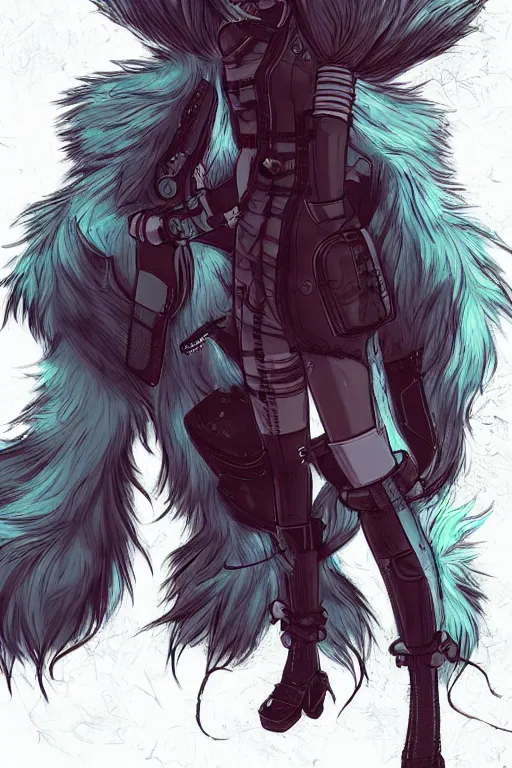 Prompt: a detailed illustration of a cyberpunk anthropomorphic fox with a fluffy tail!!!, manga art, trending on furaffinity, cartoon, kawaii, backlighting