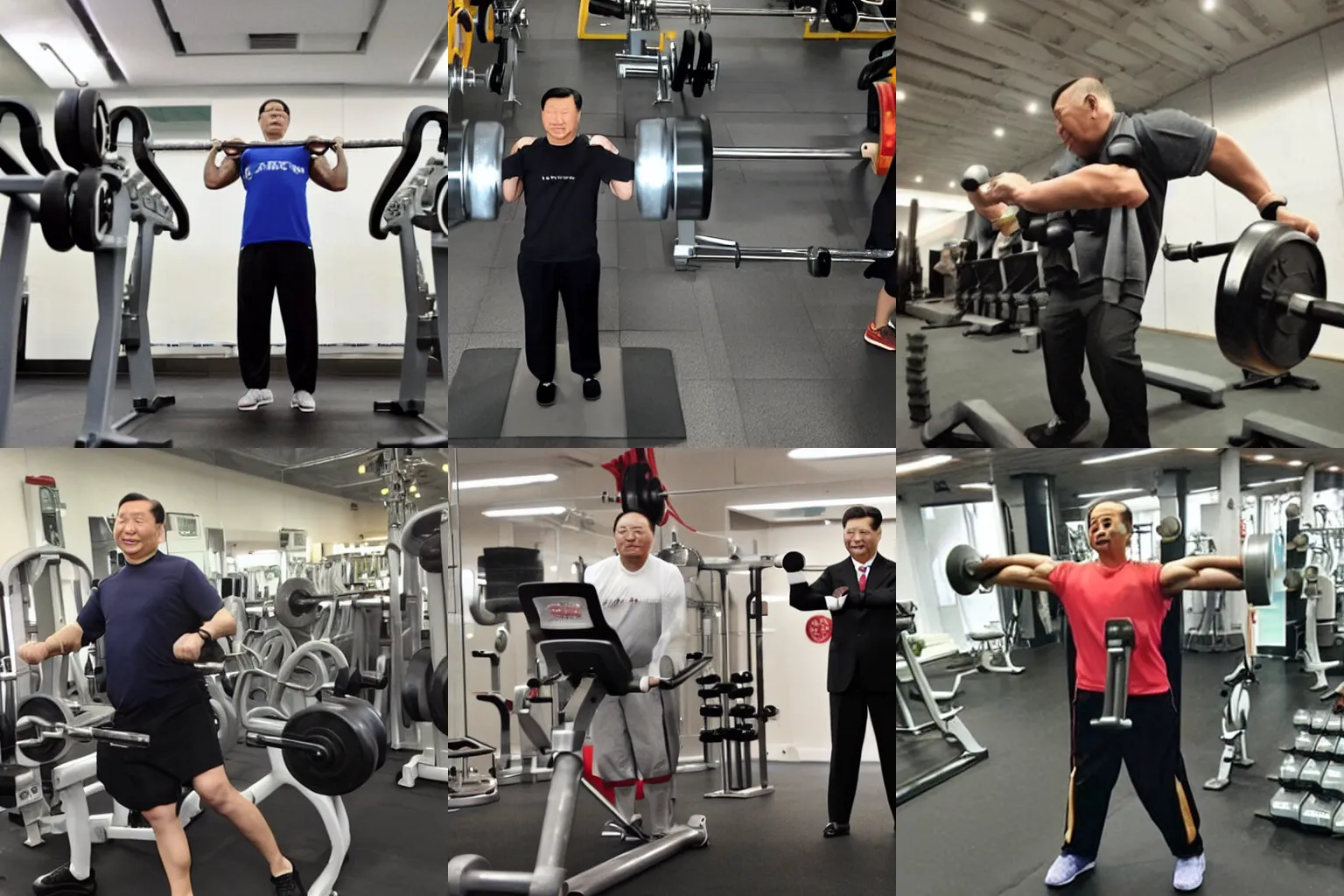 Prompt: Chinese Chairman Xi pumping iron